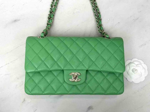 Chanel Classic Flap Grass Green Caviar GHW 25cm