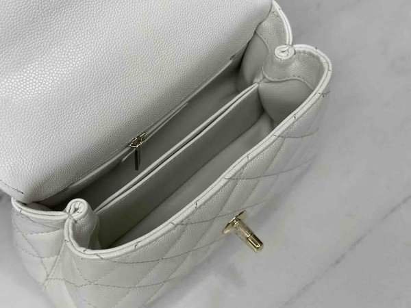 Chanel Coco Handle Mini White Caviar SHW 19cm