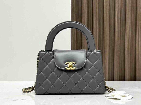 Chanel 24A Kelly Nano Graphite Grey Waxed Leather 19cm