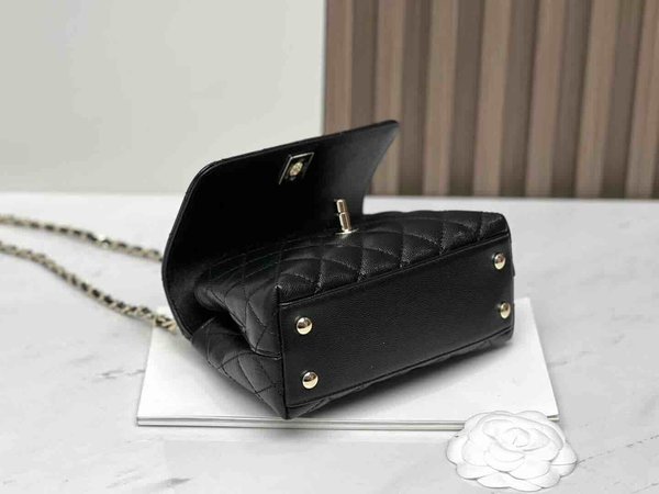 Chanel Coco Handle Mini Black with Burgundy Lizard Handle 19cm