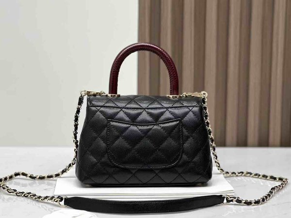 Chanel Coco Handle Mini Black with Burgundy Lizard Handle 19cm