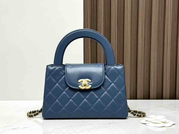 Chanel 24P Kelly Nano Blue Waxed Leather 19cm