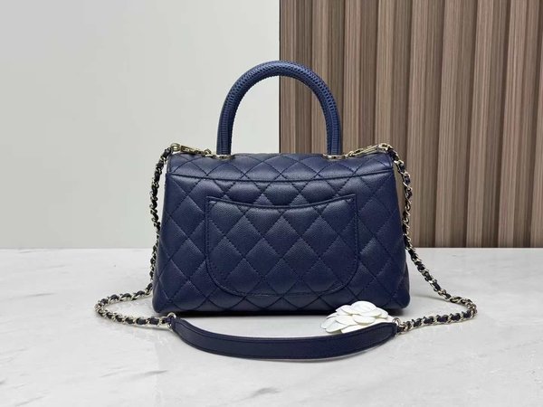Chanel Coco Handle Small 24cm Lizard Top Handle Deep Blue