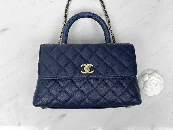 Chanel Coco Handle Small 24cm Lizard Top Handle Deep Blue