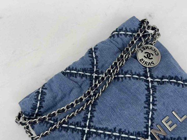 Chanel 24P Mini Chanel 22 Washed Denim Blue