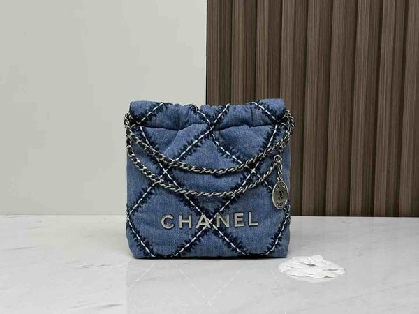 Chanel 24P Mini Chanel 22 Washed Denim Blue