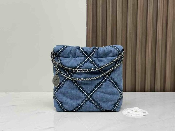 Chanel 24P Mini Chanel 22 Washed Denim Blue