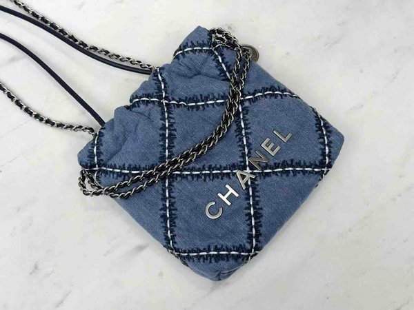 Chanel 24P Mini Chanel 22 Washed Denim Blue