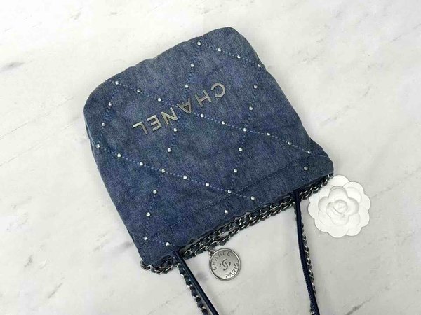 Chanel Mini Chanel 22 Studded Denim Blue SHW