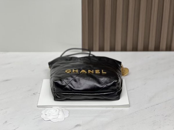 CHANEL 23S Mini 22 Bag – Pearl Black with Gold Hardware (20x19x6cm)