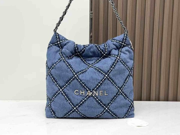 Chanel 24P Chanel 22 Washed Denim Blue 37cm