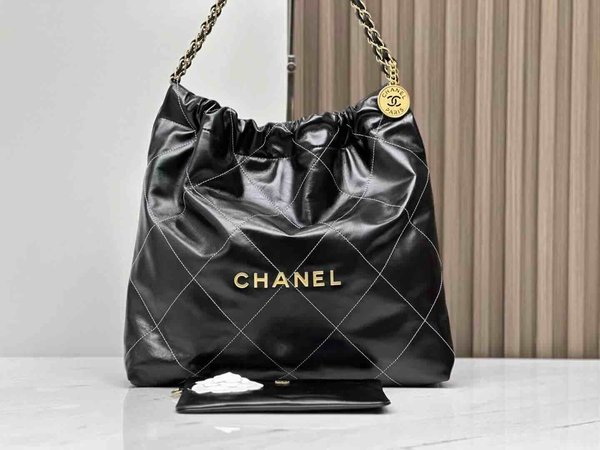 Chanel 23C Chanel 22 Shopping Tote Black White Stitch