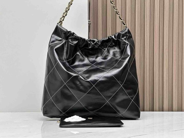 Chanel 23C Chanel 22 Shopping Tote Black White Stitch