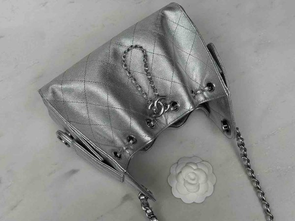 Chanel 26C Mini 25 Hobo Bag – Silver  Size: 20 × 22 × 12.5 cm
