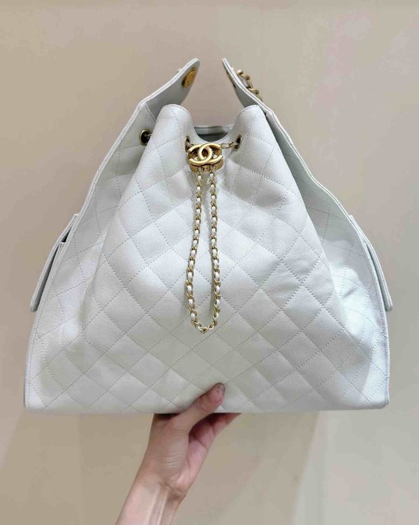 Chanel 25S 25 Bag White Grained Calfskin Maxi 42cm