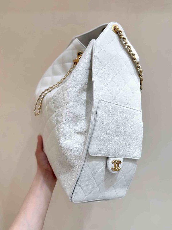 Chanel 25S 25 Bag White Grained Calfskin Maxi 42cm