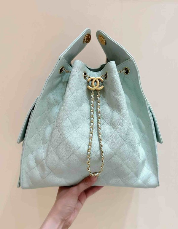 Chanel 25S 25 Bag Mint Green Grained Calfskin Large 40cm
