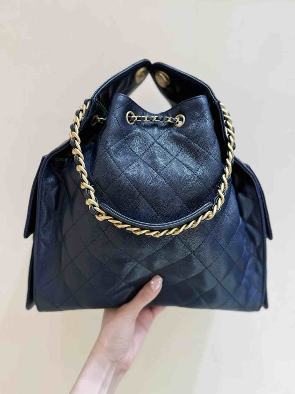 Chanel 25S 25 Bag Dark Blue Grained Calfskin Large 40cm