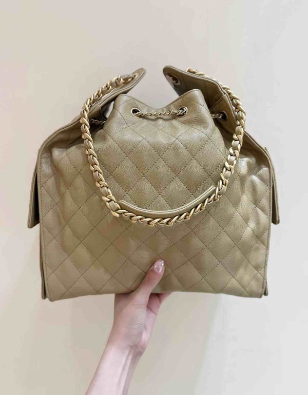 Chanel 25S 25 Bag Mustard Yellow Grained Calfskin Large 40cm