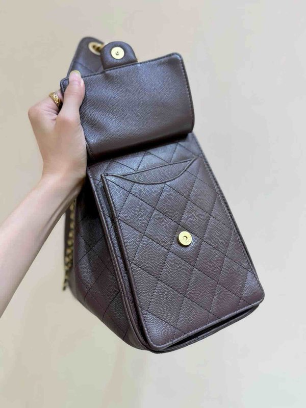 Chanel 25S 25 Bag Dark Brown Grained Calfskin Large 40cm