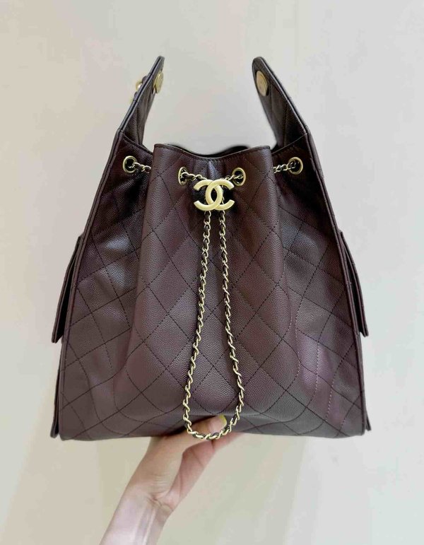 Chanel 25S 25 Bag Dark Brown Grained Calfskin Large 40cm