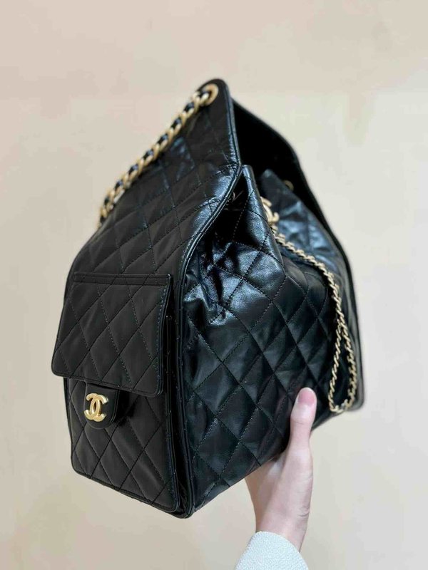 Chanel 25C Hobo Underarm Bag Black Onda Verde Waxed Calfskin GHW Large 40cm