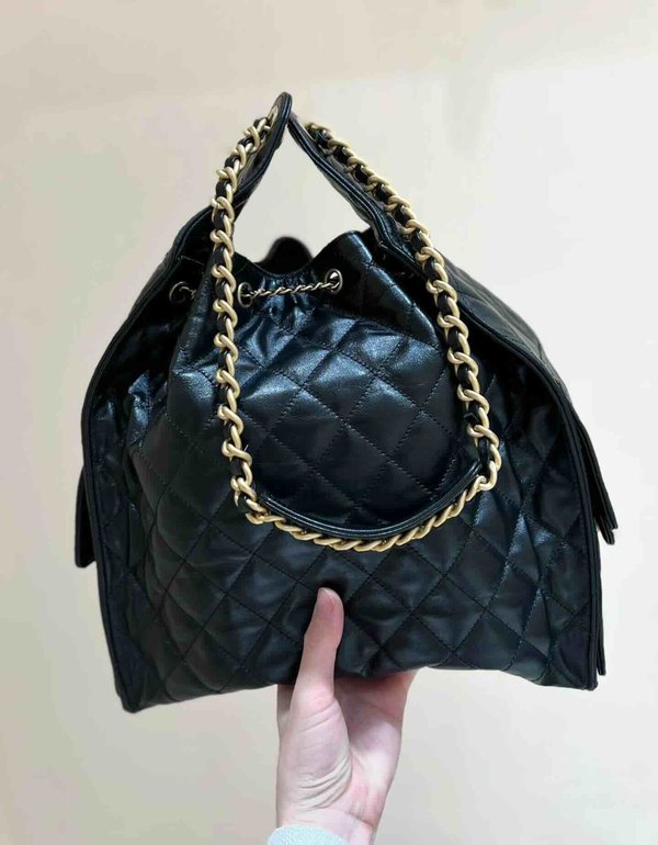 Chanel 25C Hobo Underarm Bag Black Onda Verde Waxed Calfskin GHW Large 40cm
