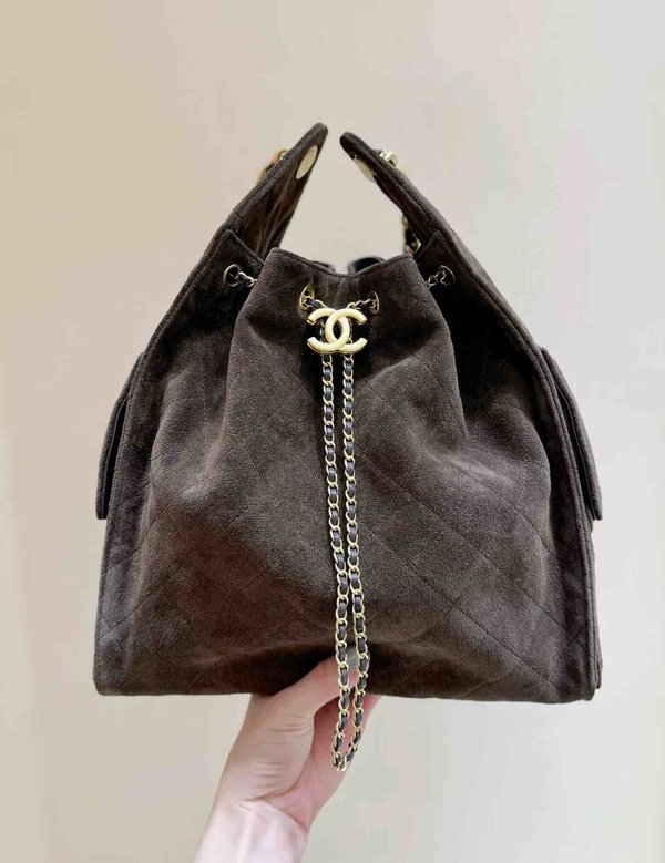 Chanel 25K 25 Bag Red Brown Suede Large 40cm