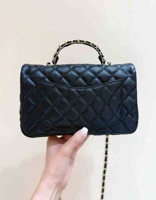 Chanel 25B Small Top Handle Bag Black Grained Calfskin GHW 22.5cm