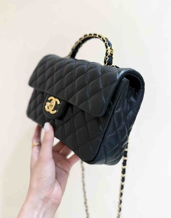 Chanel 25B Small Top Handle Bag Black Grained Calfskin GHW 22.5cm