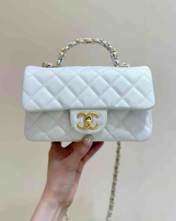 Chanel 25B Top Handle Large Mini Bag Caramel Grained Calfskin 19.5cm