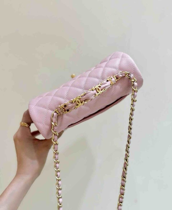 Chanel 25B Top Handle Large Mini Bag Pink Grained Calfskin 19.5cm