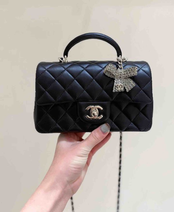 Chanel 25K CF Mini Handle Crystal Bow Lambskin GHW 20cm