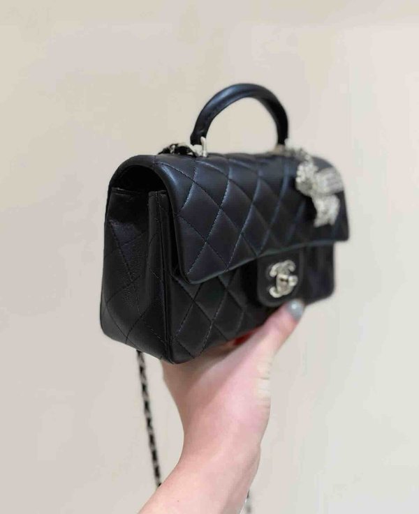 Chanel 25K CF Mini Handle Crystal Bow Lambskin GHW 20cm