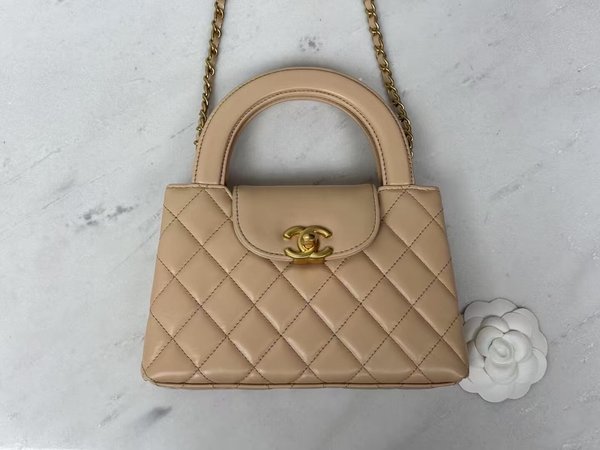 CHANEL 25C Kelly Style Bag – Milk Tea Color with Antique Gold Chain (19cm)