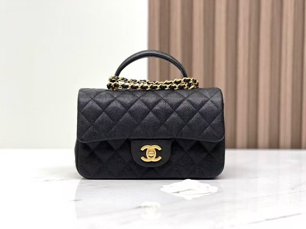 CHANEL CF Dami Mini Handle Bag – Black Sesame Grain Calfskin (20cm )