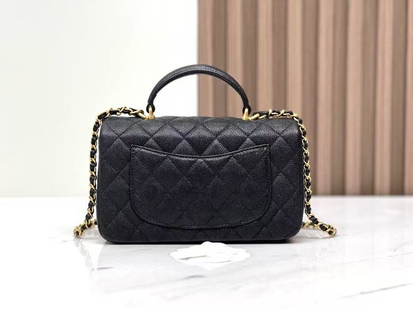 CHANEL CF Dami Mini Handle Bag – Black Sesame Grain Calfskin (20cm )