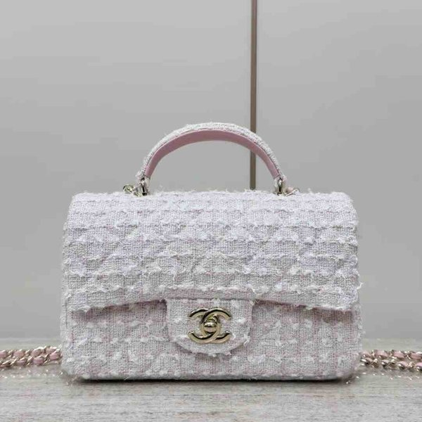 Chanel 24P Tweed Top Handle Bag Pink Tweed GHW 20cm