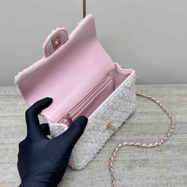 Chanel 24P Tweed Top Handle Bag Pink Tweed GHW 20cm