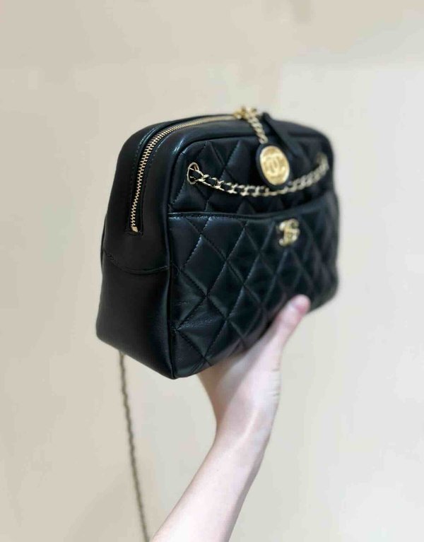 Chanel 24K Coin Camera Bag Black Goatskin 24cm