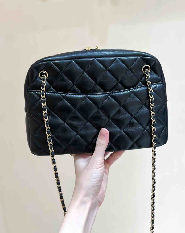 Chanel 24K Coin Camera Bag Black Goatskin 24cm