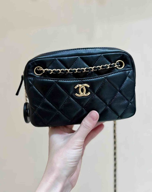 Chanel 24K Coin Camera Bag Black Goatskin 18cm