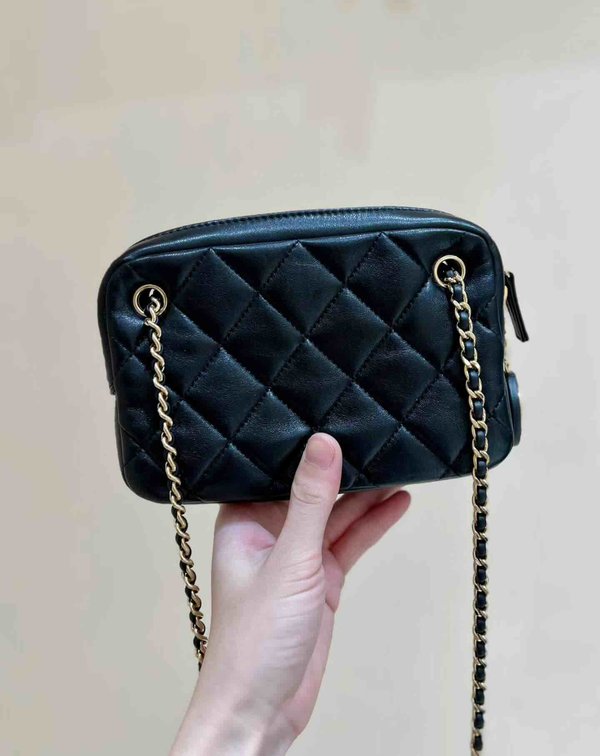 Chanel 24K Coin Camera Bag Black Goatskin 18cm