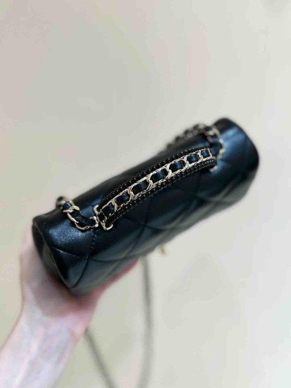 Chanel 25P Double Chain Vanity Bag Black Grained Calfskin 22cm