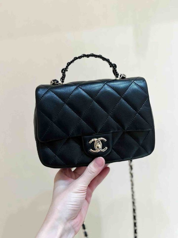 Chanel 25P Double Chain Vanity Bag Black Grained Calfskin 22cm