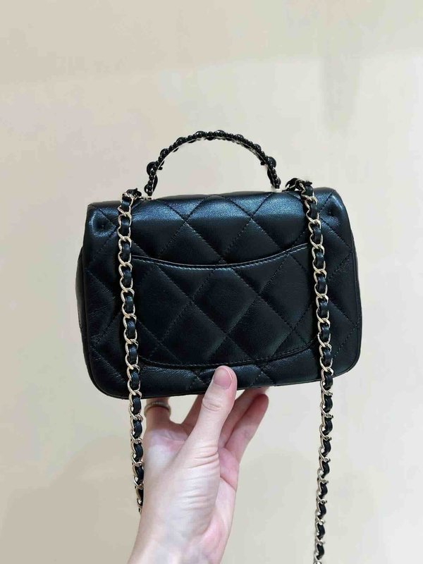 Chanel 25P Double Chain Vanity Bag Black Grained Calfskin 22cm