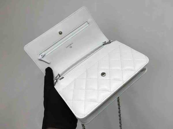 Chanel Classic Button Wallet on Chain (WOC) in Lambskin x Silver Hardware – 12.3 × 19.2 × 3.5 cm