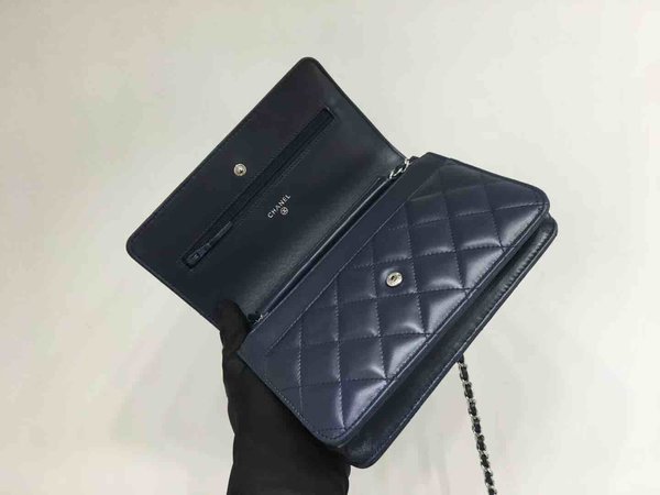 Chanel Classic Button Wallet on Chain (WOC) in Lambskin x Silver Hardware – 12.3 × 19.2 × 3.5 cm