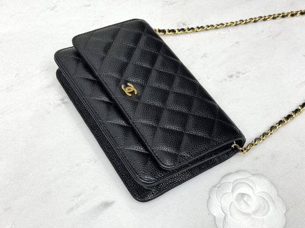 CHANEL WOC Wallet on Chain – Black Caviar with Gold Hardware