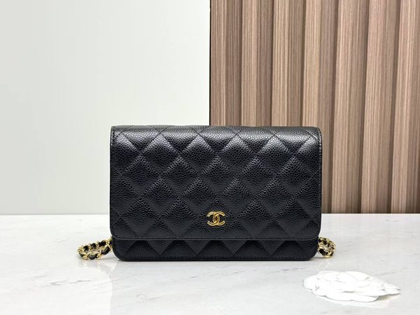 CHANEL WOC Wallet on Chain – Black Caviar with Gold Hardware